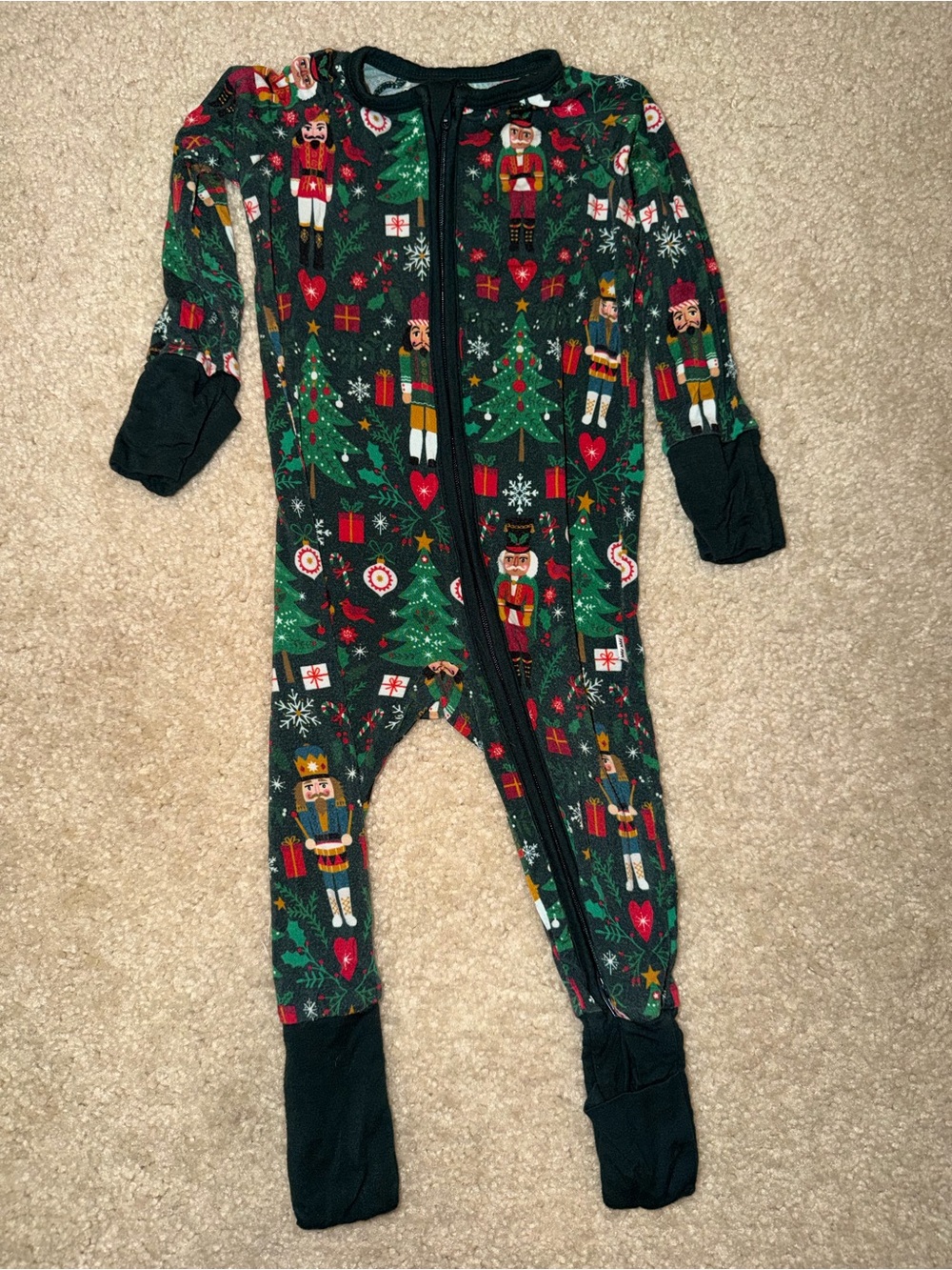 Little Sleepies Green Nutcracker Print One-Piece Footie Pajamas